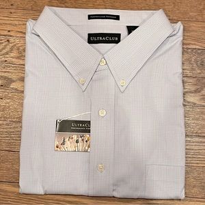 NWT-Blue Checked UltraClub Performance Pinpoint Button Down Long Sleeve